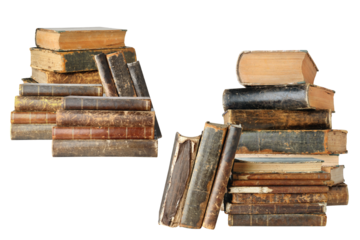 antique book stacks isolated against transparent background
