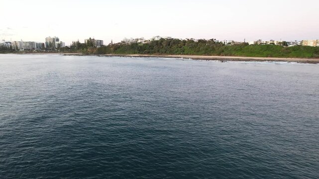 Calm Waters Of Mooloolaba Beach On The Sunshine Coast, Queensland, Australia. Aerial Drone Shot