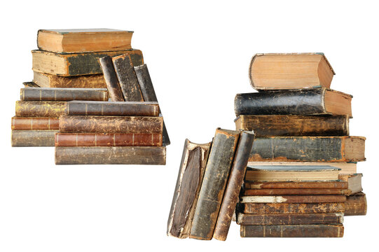 antique book stacks isolated against transparent background