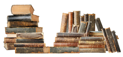 piled antique books in a collection of literary works