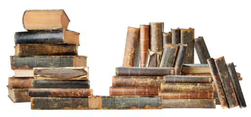 piled antique books in a collection of literary works
