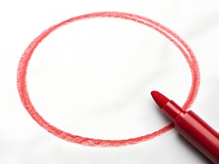 Red marker pen drawing a red circle on a white background with a white background image photo