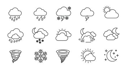 weather icons showing various conditions like rain snow sun