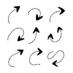 Dotted Curved Arrow Collection Handdrawn Vector