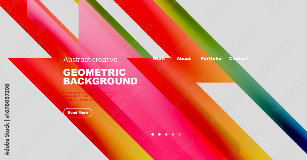 Poster abstract geometric background features vibrant diagonal lines, text elements, navigation menu. moder