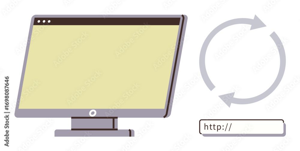 Aufkleber computer screen with address bar and refresh arrow representing website navigation, browsing, online
