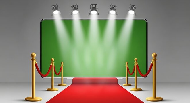 Golden Red Carpet Event with Green Screen and Spotlights - Powered by Adobe