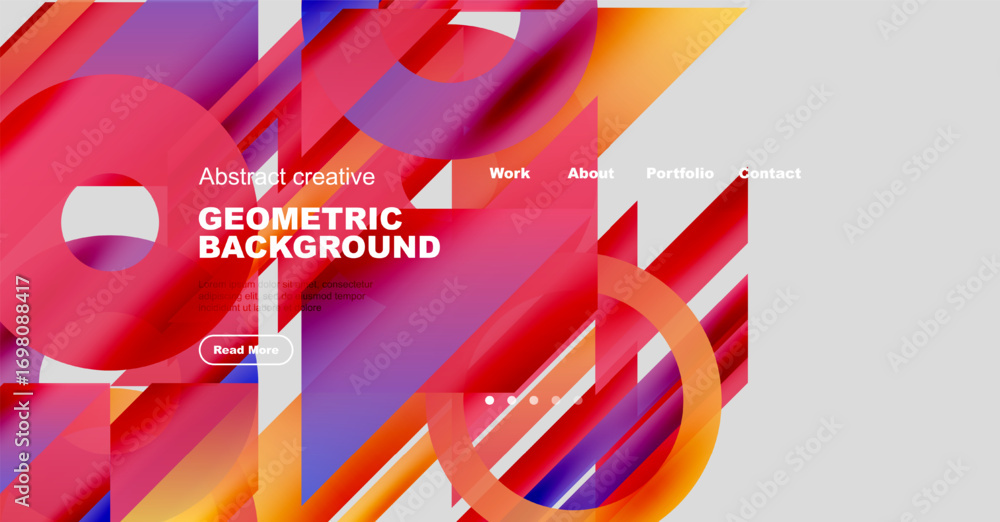 Poster vibrant abstract geometric background. website header design features bold colors, shapes, navigatio