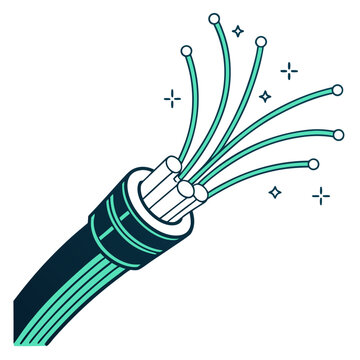 Modern fiber optic cable with brightly shining strands representing fast data transmission
