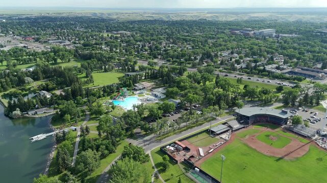 Henderson Ball Stadium and Pool in Lethbridge, Alberta - Aerial View