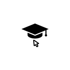 Online Education Logo with Graduation Cap and Cursor Icon, Black and White, 4k