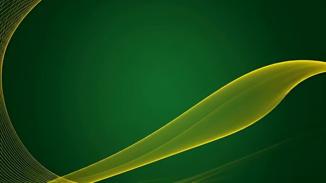 Abstract flowing gold ribbon on deep green background with subtle wireframe texture