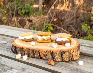 S'mores on a rustic wooden platter