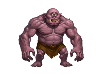 Cyclops Ogre Fantasy Creature Illustration  Purple Skin Powerful Build isolated on transparent background