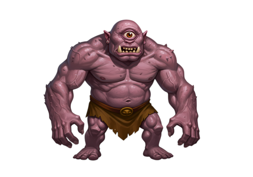Cyclops Ogre Fantasy Creature Illustration  Purple Skin Powerful Build isolated on transparent background