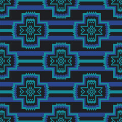 Modern Native American Navajo pattern. Vector vibrant blue aztec southwestern geometric seamless pattern. Ethnic geometric pattern use for fabric, textile, home decoration elements, upholstery, etc.