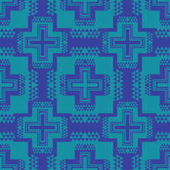 Modern Native American pattern. Vector vibrant blue aztec southwestern Navajo geometric shape seamless pattern. Ethnic geometric pattern use for fabric, textile, home decoration elements, upholstery.