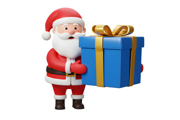 Fototapeta premium 3D santa claus holding christmas gift present holiday isolated transparent