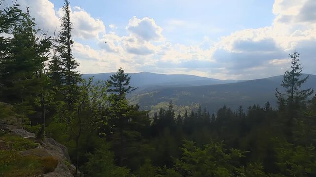 View from Pytlak hilll in Jeseniky mountains above Vrbno pod Pradedem town in Czech republic