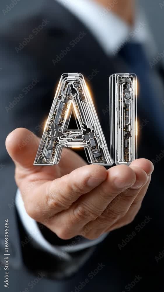 Poster ai: a futuristic concept: this image depicts a person's hand holding a futuristic ai structure again