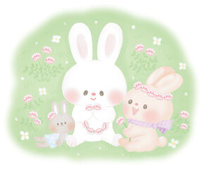 仲良しのかわいいうさぎ と ぬいぐるみのうさぎ