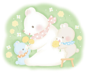 仲良し くまの親子_花のプレゼントを贈る