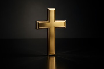 Naklejka premium Golden cross in dramatic light. Use for faith, spirituality, inspiration, and religious branding campaigns. 