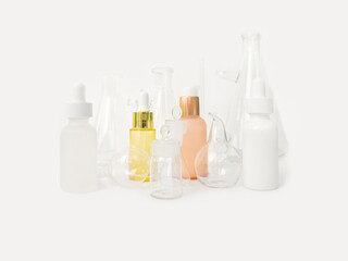 skin serum, moisturizing and whitening serum, fruit acids.Glass Volumetric Flask  ,Laboratory Flasksare used for  laboratory work  in the background