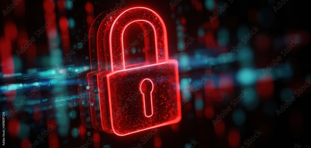 Aufkleber the padlock representing cybersecurity and data protection in a futuristic digital interface