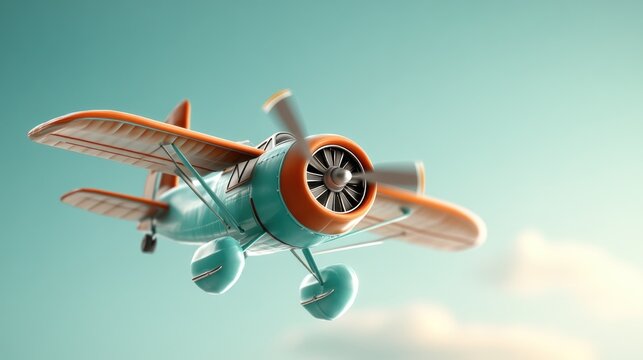 Retro biplane soaring through a pastel sky