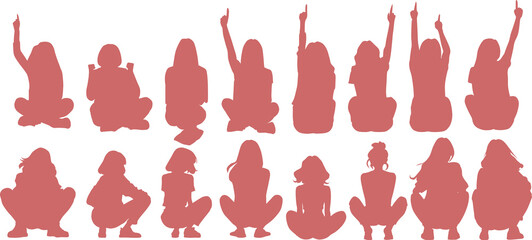 しゃがんでいる女性のイラスト