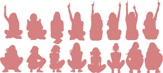 しゃがんでいる女性のイラスト