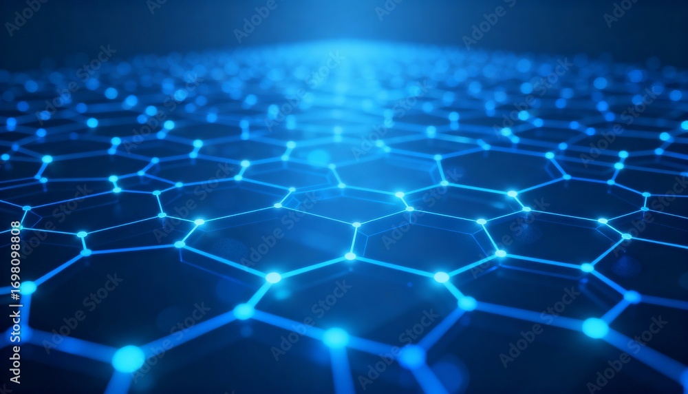 Poster abstract blue network hexagon grid connection