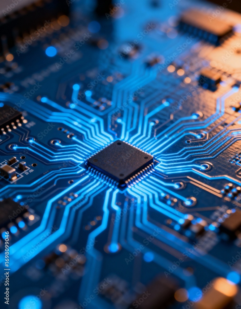 Poster illuminated microchip on circuit board