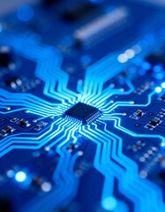 Illuminated Microchip on Circuit Board