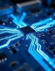 Glowing Circuit Board with Central Microchip