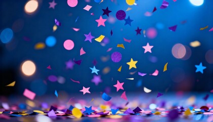 Festive Confetti Falling on Blue Background