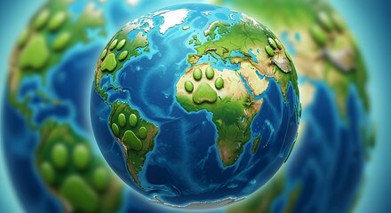 Globe with Paw-Shaped Continents – Concept Art for Global Rabies Awareness