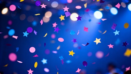 Colorful Confetti Falling on Blue Background