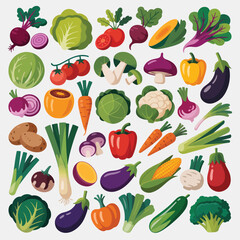 Fototapeta premium Assortment of Fresh Vegetables in a Grid Layout on a White Background Keywords: vegetables