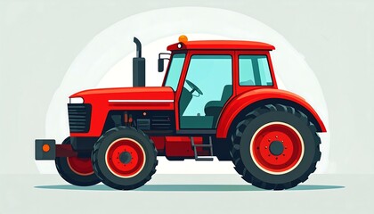 Obraz premium Red tractor side view