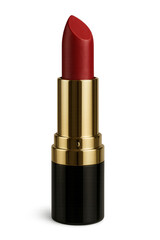 Obraz premium Red lipstick in gold and black tube on transparent background