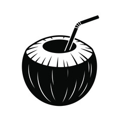 Stylized black and white coconut drink with straw