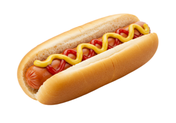 Hot dog with ketchup and mustard on transparent background food photography
