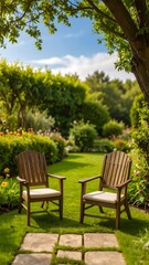 Garden chairs under trees