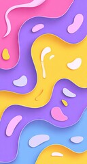 Abstract design featuring vibrant, layered shapes and colors creating a playful and dynamic visual effect.