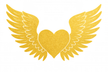 Winged golden heart symbolizing boundless love, personal growth, and spiritual liberation against transparent backdrop