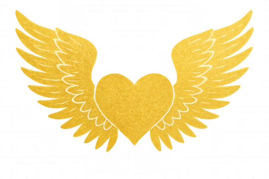 Winged golden heart symbolizing boundless love, personal growth, and spiritual liberation against transparent backdrop