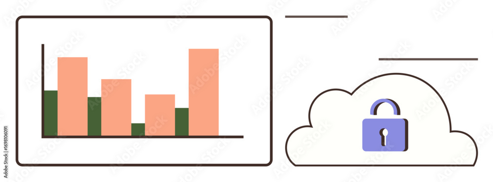 Poster bar chart analyzing data trends next to cloud with lock representing data security. ideal for analyt