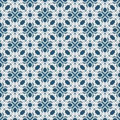 Elegant Geometric Tile Seamless Pattern with Star and Floral Accents